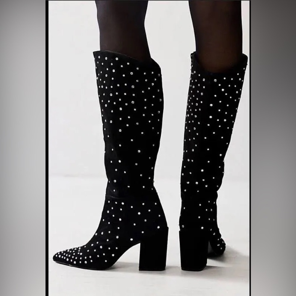 Free People Diamante Black Heeled Studded Boots